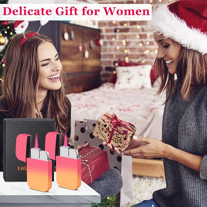 2 Pack Pink Flame Torch Lighter, Cute Lighter, Refillable Butane Lighter,Windproof Torch Lighter for Outdoor Camping BBQ,Nice Gift for Girls,Women on Birthday,Anniversary Orange Pink Without Butane