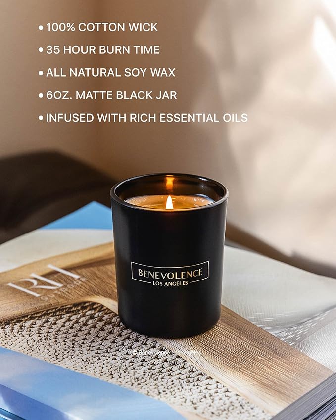 Benevolence LA Clearance Candle Rose & Sandalwood Christmas Scented Candles | Soy Candles, Black Holiday Candle for Home | Gifts for Women and Men | Home Fragrance | Aromatherapy | 6oz