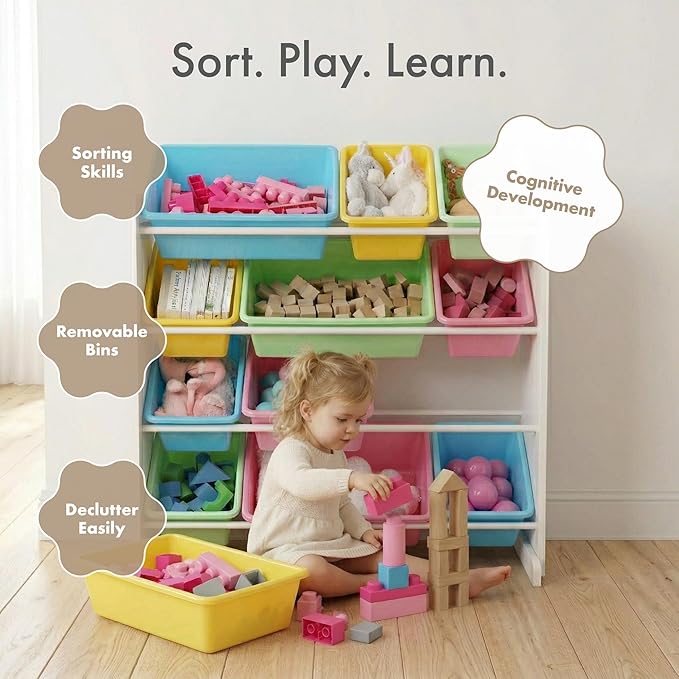 Humble Crew Kids' Toy Storage Organizer, White/Pastel (WO560P)