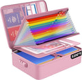 ENGPOW Fireproof File Organizer Bag with 13 Colorful Pockets Accordion File Folder,5200℉ Document Organizer Box with Lock&Labels,Multi-Layer Portable Home Safe Storage for Important Documents,Pink