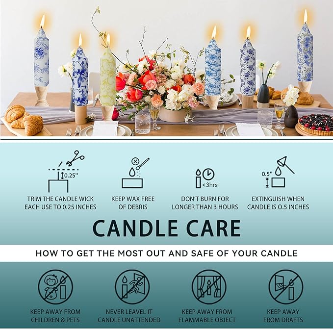 5 inch Short Candle Floral Candle Sticks Printed Candlestick Handmade Unscented Taper Candle 4 Pack Retro Flower Tapered Candles for Home Dinner Wedding Holiday