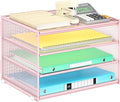 Lavatino 3-Tier Letter Tray Desk Paper Organizer – Pink Mesh Metal File Tray Organizer for Desk, Office Supplies & Home Organization | Fits A4/Letter Paper, Mail, Magazines and Office Accessories