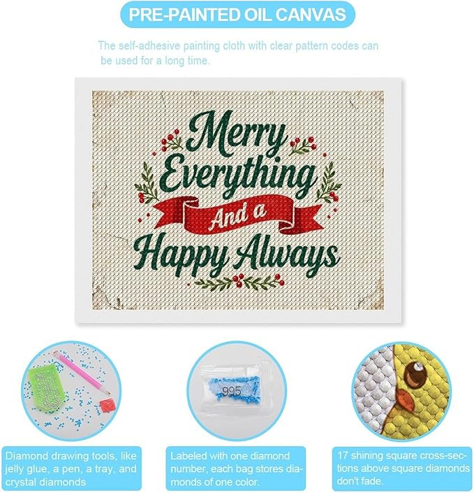 AIVKIEJK Diamond Painting Kits for Adults - Merry Christmas Painting DIY 5D Full Drill Diamond Dots Paintings with Diamonds Gem Art and Crafts Home Decor 12"x16"