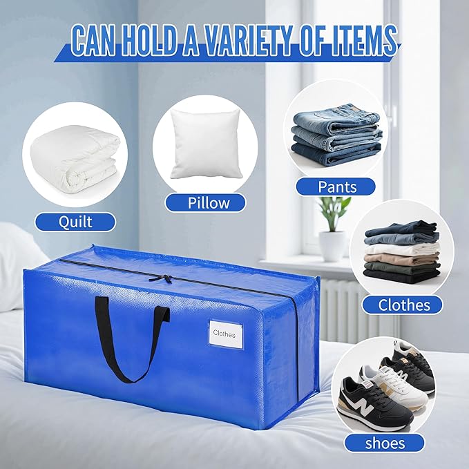 BAGAIL Heavy Duty Moving Bags with Strong Handle, Extra Large Moving Boxes, Storage Tote for Clothes, College Moving Supplies(Blue, Backpack, 8 Pack)