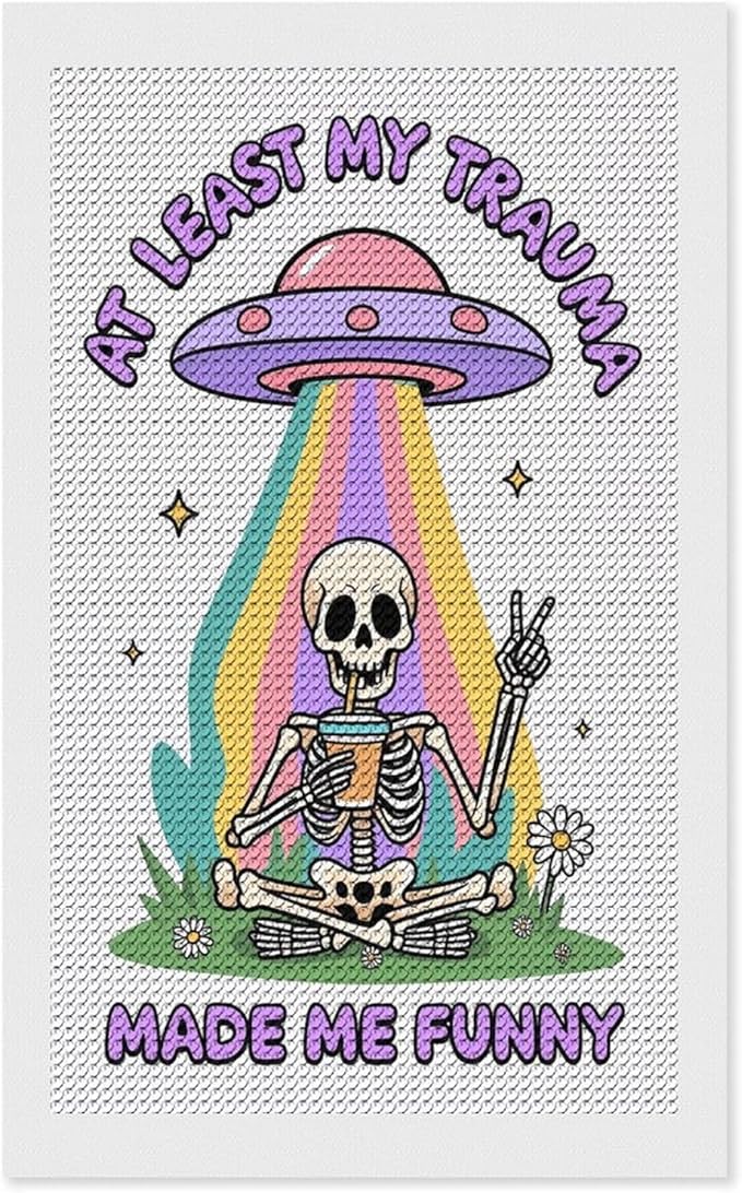 KIVJMSIDJA Skull Skeleton “At Least My Trauma Made Me Funny” Diamond Art Kits for Adults for Beginners, 5D Full Diamond Art Paint 12"x20"