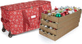 Covermates Keepsakes Rolling Adjustable Ornament Storage Bag – Heavy-Duty Polyester, FlexGrid Trays & Padded Dividers – Protective Holiday Organizer with Wheels, Handles & ID Window, Red Snowflake