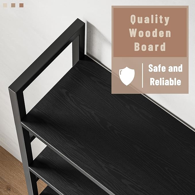 70x70” Triple 5 Tier Book Shelf, Large Wooden Bookcase with 17 Open Display Shelf, Modern Tree Bookshelf Metal Frame Tall Book Case Furniture for Living Room Bedroom Home Office Black