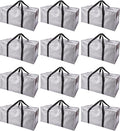 PANDA JOYS Extra Large Moving Bags with Zippers & Carrying Handles, Heavy-Duty Storage Tote for Space Saving Moving Storage, Fold Flat, Alternative to Box and Bin - 12 Pack, Silver