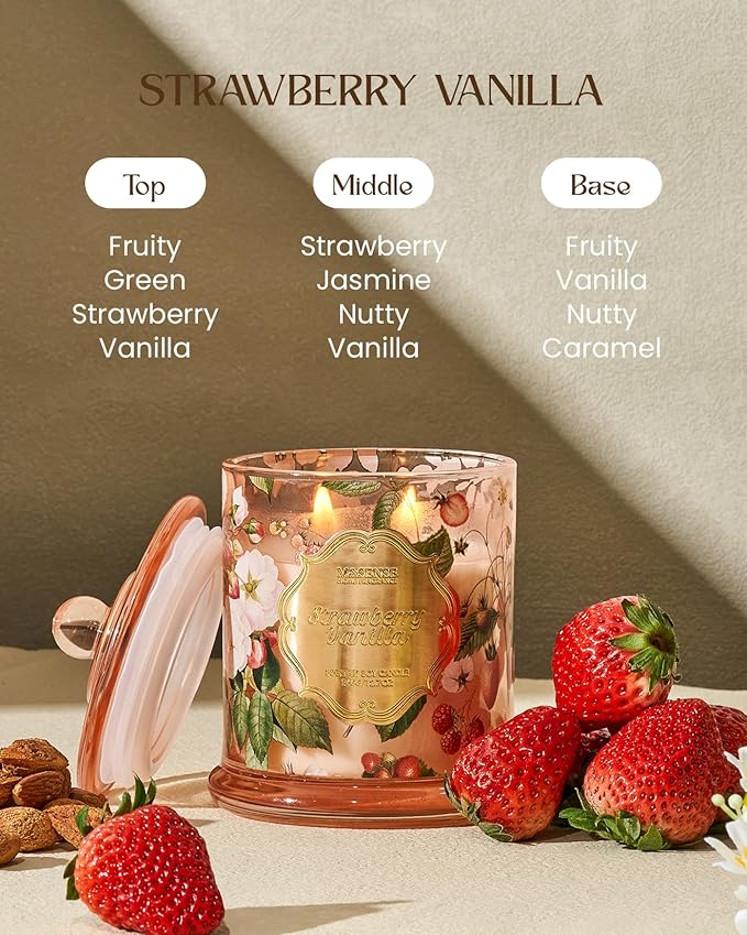 M&SENSE Strawberry Vanilla Soy Candle, Natural 12.7oz 75 Hour Long Lasting Slow Burning, Winter Aromatherapy Candle for Home Relaxation, Housewarming New Year Gifts for Women