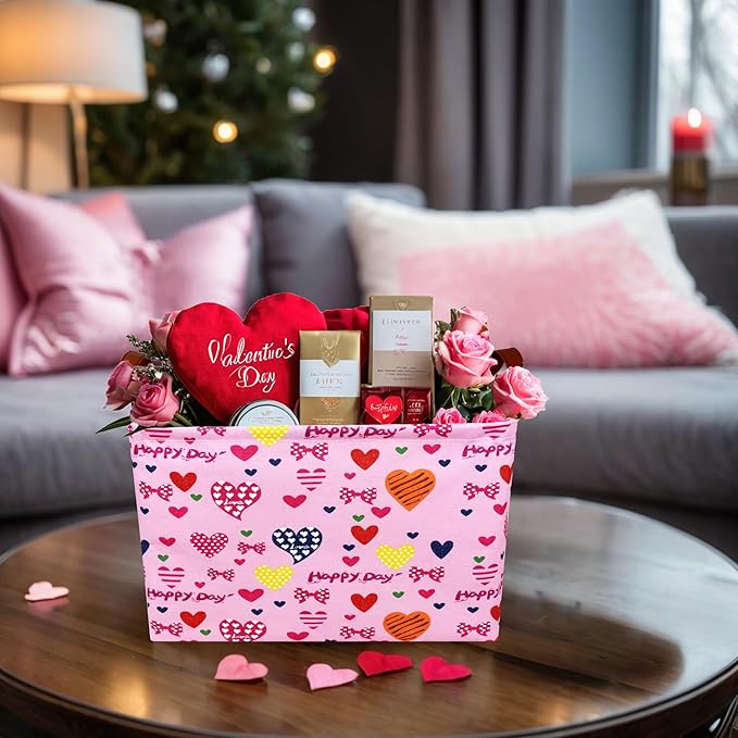 Valentine's Day Basket Gift for Empty Cute Heart Large Storage Bin for Kid and Baby Room Décor (Happy Day Love)