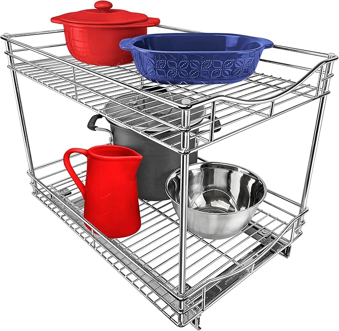 LYNK PROFESSIONAL® Pull Out Cabinet Organizer - 14" x 18" - Slide Out Cabinet Organizer for Kitchens - Sliding Shelves - Pull Out Drawer, Pots and Pans Storage - Lifetime Ltd Warranty - 2 Tier