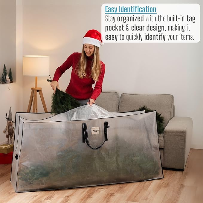 VENO 2 Pack Clear Christmas Tree Storage Bag - Fits 9 Ft Artificial Trees, Heavy Duty Large Bags with Zipper, Durable Handles, and Labeling Card Slot, Alternative to Storage Boxes with Lids (2 Pack)