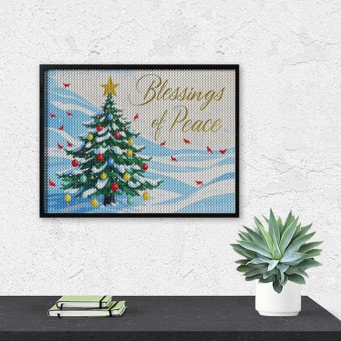 Diamond Painting Kits for Adults - Christmas Snowy Pine & Inspirational Blessings of Peace Painting DIY 5D Full Drill Diamond Dots Paintings with Diamonds Gem Art And Crafts Home Decor 12"x16"