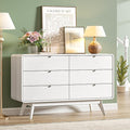 White Modern 6-Drawer Dresser & TV Stand, 47" Wide Storage Cabinet with Unique Wooden Handles, Mid-Century Style Chest of Drawers for Bedroom, Living Room, Hallway