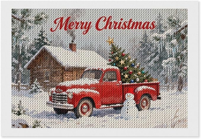 AIVKIEJK Diamond Painting Kits for Adults - Christmas Red Truck with Snowman, Snowy Cabin & Tree Painting DIY 5D Full Drill Diamond Dots Paintings with Diamonds Gem Art and Crafts Home Decor 8"x12"
