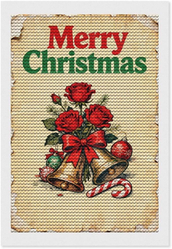 AIVKIEJK Diamond Painting Kits for Adults - Merry Christmas Santa, Holly & Vintage Painting DIY 5D Full Drill Diamond Dots Paintings with Diamonds Gem Art and Crafts Home Decor 8"x12"