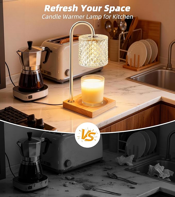 TigQiang 2 Pack Candle Warmer Lamp with Timer & Dimmer, Perfect Housewarming & Birthday Gifts for Women and Mom, Stylish Home Decor for Scented Wax & Jar Candles, Elegant Clear Glass Design