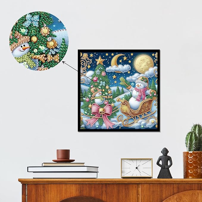 antor Christmas Diamond Painting Kit, 5D Special Shape Diamond Art for Adults, Snowman Christmas Tree DIY Crystal Rhinestones Diamond Painting Canvas, Holiday Wall Decor, Winter Home Decoration