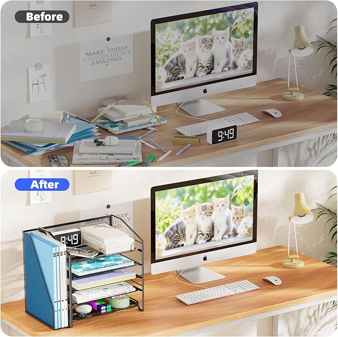 Simple Trending Desk Organizers and Accessories, 5-Tier Desk File Organizer, Paper Letter Tray Organizer with File Holder, Black
