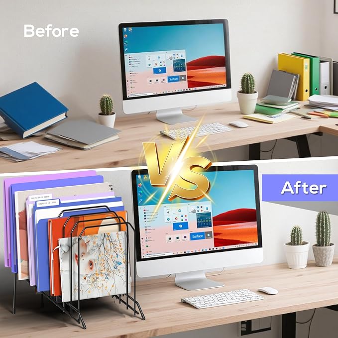 Gawerk Incline Metal Desk Magazine Folder Holder, Sorter Desk File Organizer with 8-Section Vertical Compartments Rack File Organizer for Office, Home, School (2 Pack)