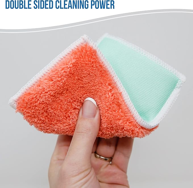 Don Aslett’s Scrub & Switch Combo Set | Dual-Sided Scrub, Clean, and Polish Sponges Included | Handheld Tool for Extra Scrubbing Power | Reusable and Machine Washable