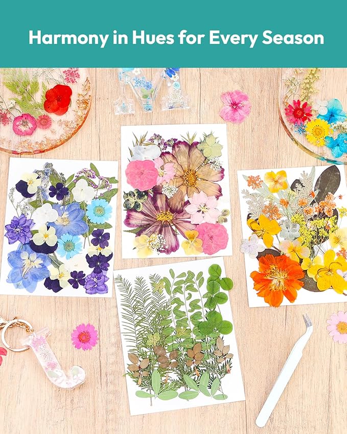 Dried Flowers, Resiners 100Pcs Pressed Flowers for Craft Retro Style Real Natural Dried Flowers Dry Leaves Kit for DIY Making Crafts Resin Soap Candle Scrapbook Supplies Card Making Jewelry