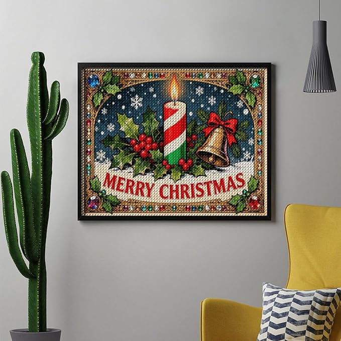 AIVKIEJK Diamond Painting Kits for Adults - Merry Christmas Candle & Holly Accents Painting DIY 5D Full Drill Diamond Dots Paintings with Diamonds Gem Art and Crafts Home Decor 16"x20"