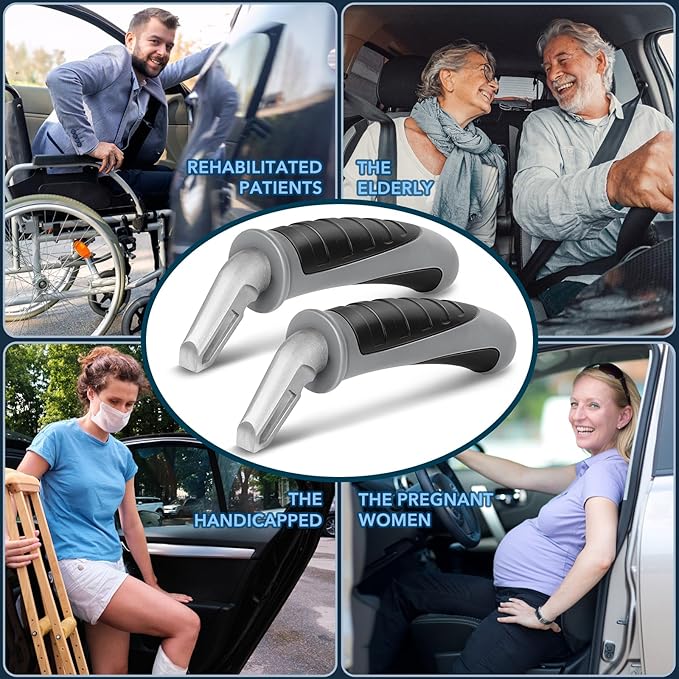 Car Door Handle for Elderly Car Handle Assist Support, Portable Auto Grab Handles for Handicap Seniors, Light Grey and Black 2 Pcs