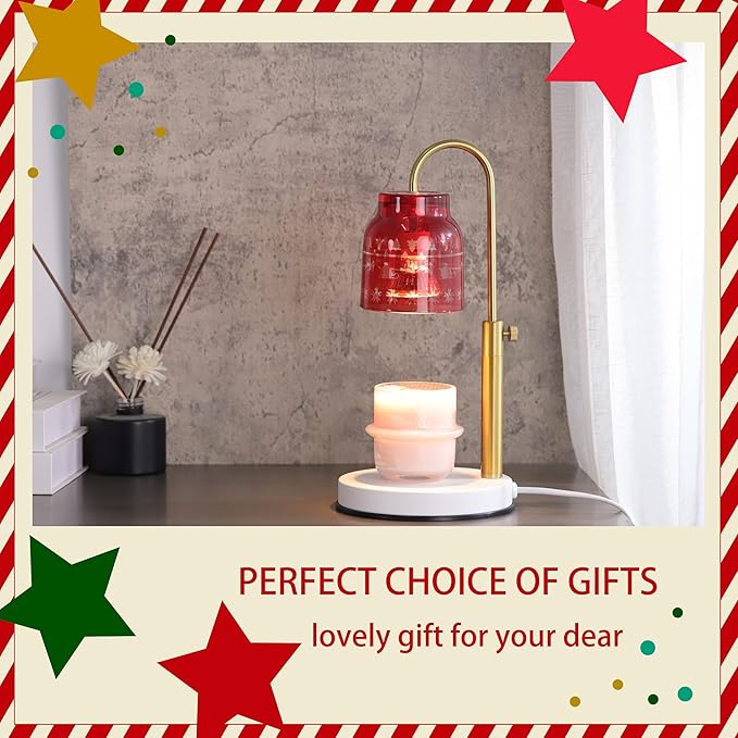 AIKUT Christmas Candle Warmer Lamp, with 2 Bulbs,Timer & Dimmer,Compatible with Large Yankee Candle Jars,3 Wick Candles,Height Adjustable Electric Top Melter,Red,110-120v,Mother's Day Gifts