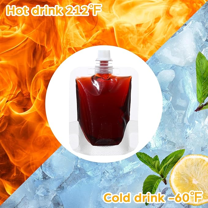 400 Pcs Plastic Pouches Bulk Clear Juice Bags Squeeze Pouches Plastic Leak Proof Bags with Funnel for Party Favors (1.7 oz)