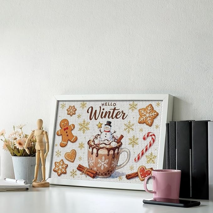 Diamond Painting Kits for Adults - Hello Winter Ice Cream & Gingerbread Snowflakes & Candles Painting DIY 5D Full Drill Diamond Dots Paintings with Diamonds Gem Art And Crafts Home Decor 8"x12"