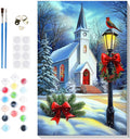 Bowetile Winter Paint by Numbers for Adults Framed Christmas, Church Adults' Paint-by-Number Kits, Adult Paint by Number Kits on Canvas, Acrylic Number Painting for Home Decor, 8x12in