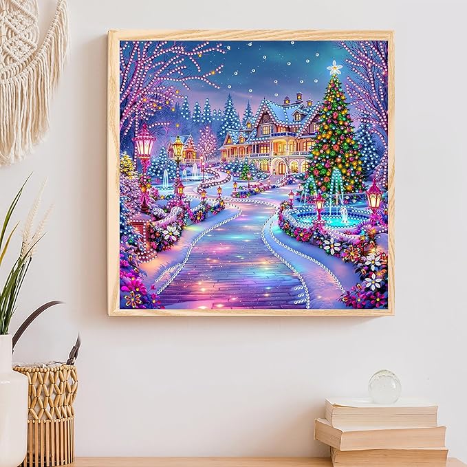 5D Christmas House Special Shape Diamond Art Kits for Beginners, Christmas Winter Theme Diamonds Painting Kits for Adults,DIY Crystal Rhinestones Diamond Paintings for Home Wall Decor 12×12Inch