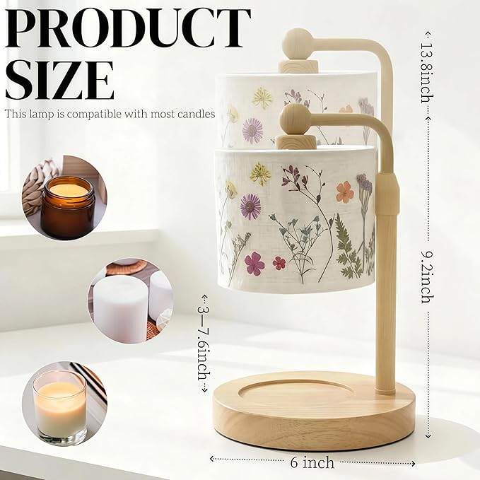 Baquler Pressed Flower Candle Warmer Lamp with Timer Dimmable Adjustable Height Vintage Boho Flower Candle Wax Lamp Housewarming Gifts for Women Mom Birthday Home Bedroom Decor(Boho Style)