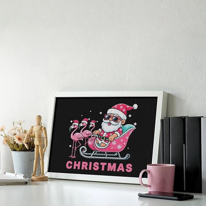 AIVKIEJK Diamond Painting Kits for Adults - Christmas Santa Flamingo Xmas Painting DIY 5D Full Drill Diamond Dots Paintings with Diamonds Gem Art and Crafts Home Decor 8"x12"