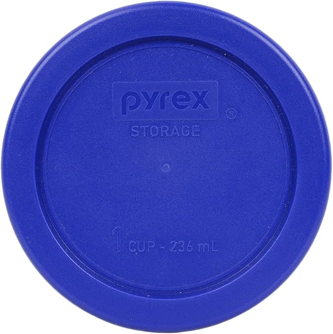 Pyrex 7202 1-Cup Glass Bowl & 7202-PC Cadet Blue Lid (4-Pack) - Made in USA
