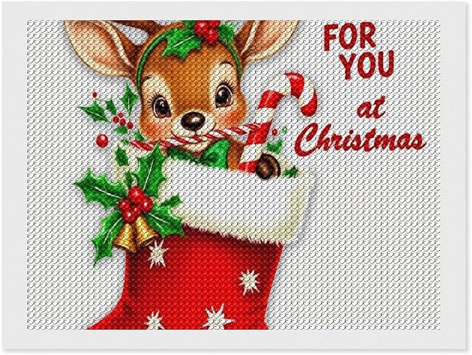 AIVKIEJK Diamond Painting Kits for Adults - Deer Sugar Bell Holiday Christmas Painting DIY 5D Full Drill Diamond Dots Paintings with Diamonds Gem Art and Crafts Home Decor 12"x16"