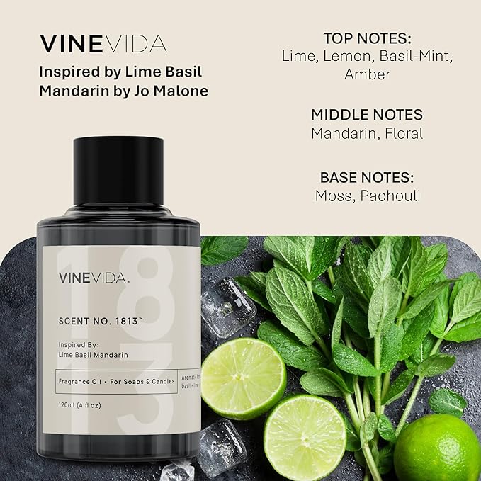 VINEVIDA [32oz] Lime Basil Mandarin Fragrance Oil for Candle Making - Natural Candle Oil Scents - Soap Making Essential Oil - Made in USA