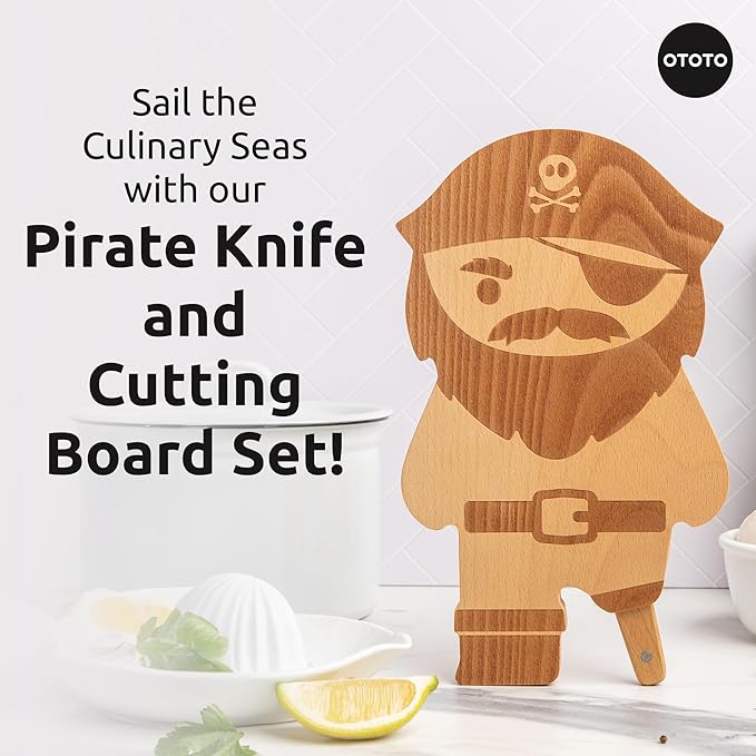 OTOTO Cutting Board Wooden & Plastic Cutting Boards for Kitchen, Fun & Spooky Kitchen Gadgets, Housewarming & Goth Gifts, Dishwasher Safe (Pirate, Wood)