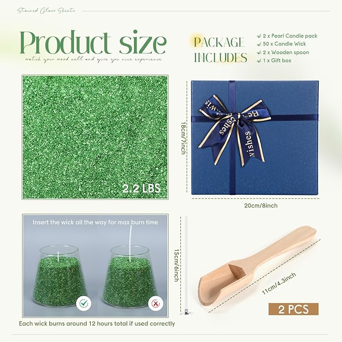 Pearled Scented Candle 2.2 lb Sand Wax Scented Sand Candle Mother's Day Kit for Women Love Gifts with Box 50 Wicks for Mother's Day Wife Couples Mother(Emerald Green,Sage Grapefruit)