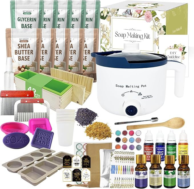 PIUH Premium Soap Making Kit for Adults Making Soaps, DIY Soap Making Kits with Soap Melter, Natural Melt and Pour Soap Base, Soap Loaf Mold and Supplies for Adults Begineers Homemade Soap Kit