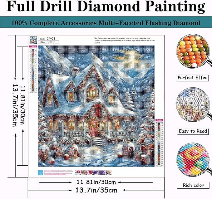 CZYWJMEI Christmas 5D Diamond Painting Kits for Adults Beginners,DIY Winter House Diamond Art Kits,Full Round Drill Diamond Dot Gem Art Kits,Home Wall Decor 13.7x13.7nch