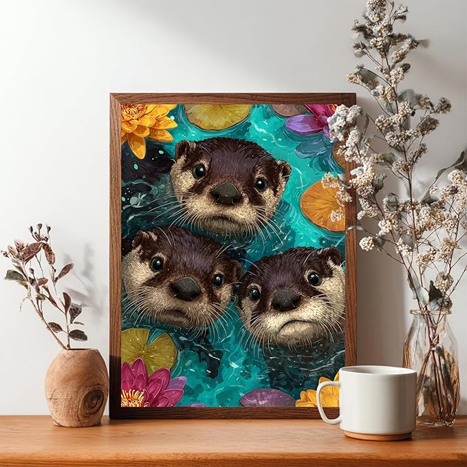 Reivworl Otter Diamond Art Kits for Adults, Otter Diamond Painting Kits, 5D Gem Art Kit for Gifts and Home Interior Decor 12x16 Inch
