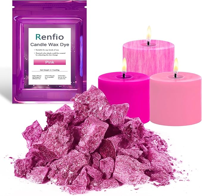 Renfio Candle Dye - 2.11oz/60g Pink, Highly Concentrated Wax Dye for Soy Wax, Bulk Blocks, Coloring Dyes, Chips, Candle Making Kit