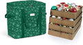Covermates Keepsakes Adjustable Ornament Storage Bag – Heavy-Duty Polyester, Padded Dividers & FlexGrid Trays – Protective Holiday Ornament Organizer with Handles & Label Window, Green Snowflake