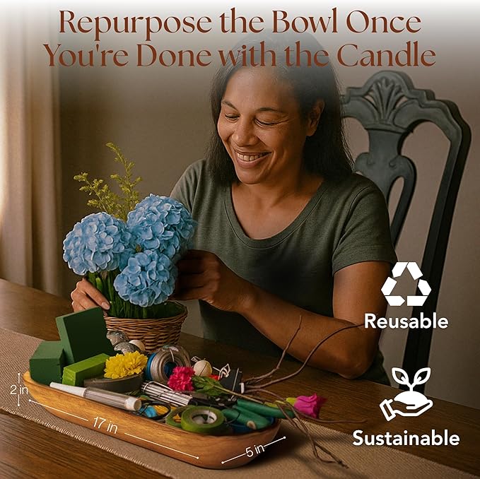 Dough Bowl Candle Co. Eucalyptus Soy Candle - 6 Wick Rustic Farmhouse Decor Odor Eliminator in Wooden Bowls, 32 Oz Wooden Dough Bowl Candle, All-Natural Gifts for Women and Men, Coffee Table Decor