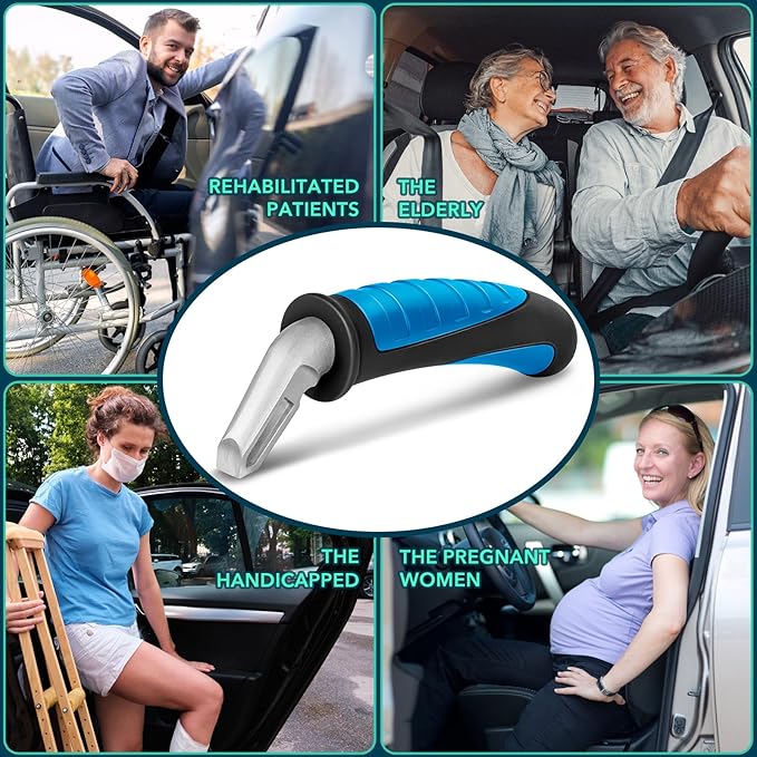 Car Door Handle for Elderly Car Handle Assist Support, Portable Auto Grab Handles for Handicap Seniors, Black and Blue