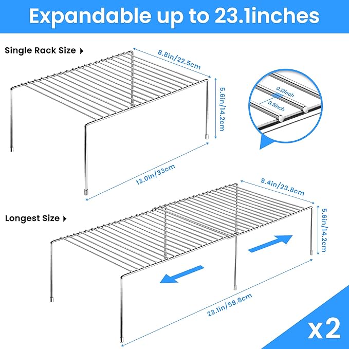 Tomorotec Stainless Steel Expandable Kitchen Storage Organizer Spice Rack Cabinet Organization Heavy-Duty Rustproof Shelf, Adjustable Durable Rack Space Saving Countertop Drawer Cabinet Pantry (2)