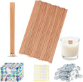 100 Pcs Cherry Wood Candle Wicks - Long-Lasting Flame, Stand & Glue Dot, DIY Candle Making Kit (Warning Label Included)