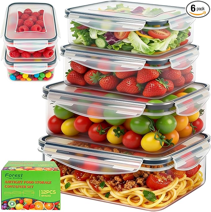 6 Pack Large Food Storage Containers with Lids (85oz/50oz/34oz) –BPA-Free Reusable Thicker Plastic Freezer Safe Storage Containers, Airtight & Leakproof Kitchen Meal Prep Containers for Food